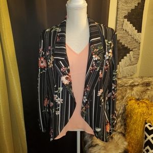 Hi-Lo Floral Striped Blazer